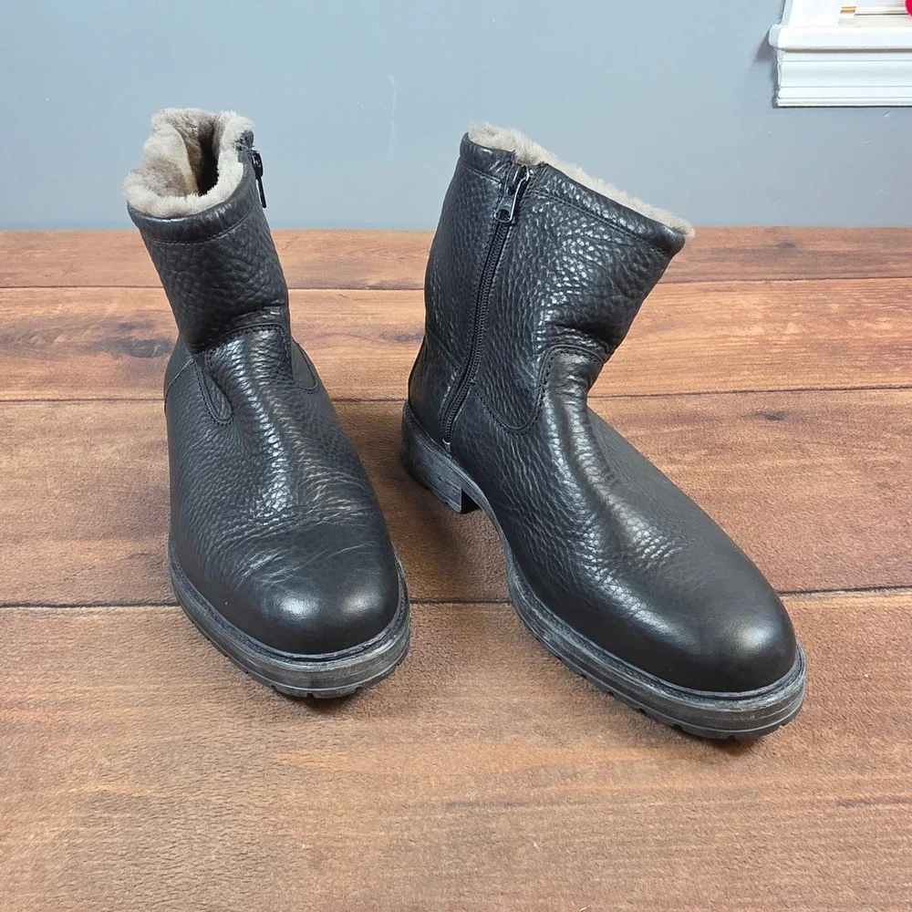 Mephisto Leonardo Leather Fur Lined Boots 10.5 Black Excellent Shearling Lined